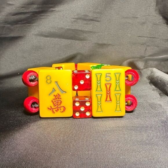 Vintage 40/50s Mah jong Butterscotch Bakelite statement bracelet - Picture 4 of 6